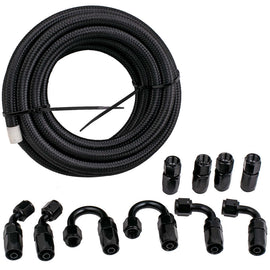 AN6 -6AN Fitting Stainless Steel Nylon Braided Oil Fuel Hose Line 20FT Kit
