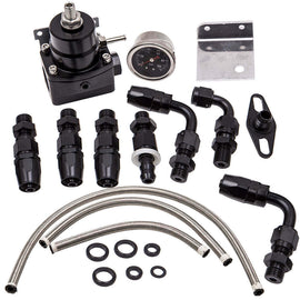Universal AN6 Adjustable Fuel Pressure Regulator Gauge Fittings Oil Hose Kit