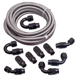 -10AN AN10 Stainless Steel PTFE Fuel Line 20FT Fitting Hose Kit Black
