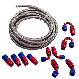 AN6 AN-6 Red Swivel Fitting Stainless Steel Braided Fuel Line Hose 20FT / 6M Kit