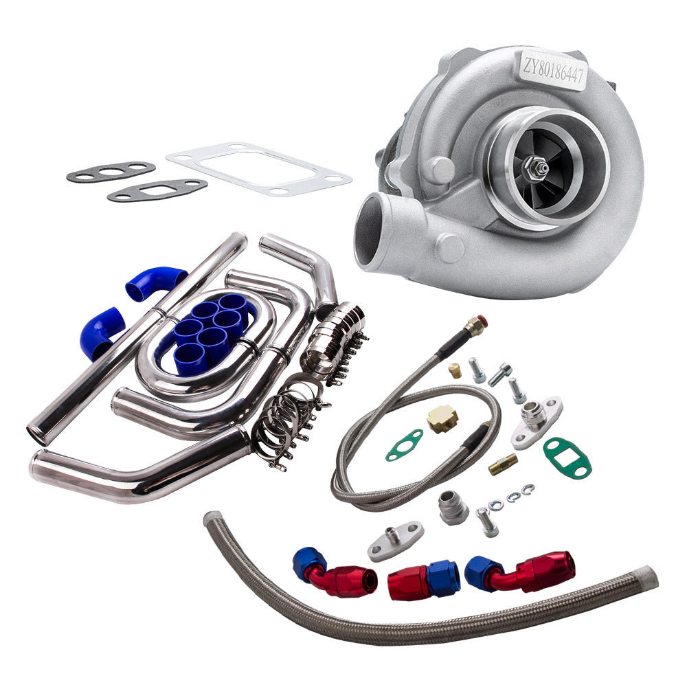 T04E T3 / T4 Turbocharger .63 A / R 57 W / Ligne dhuile + Refroidisseur Intermédiaire + Kits de tuyaux de tuyauterie