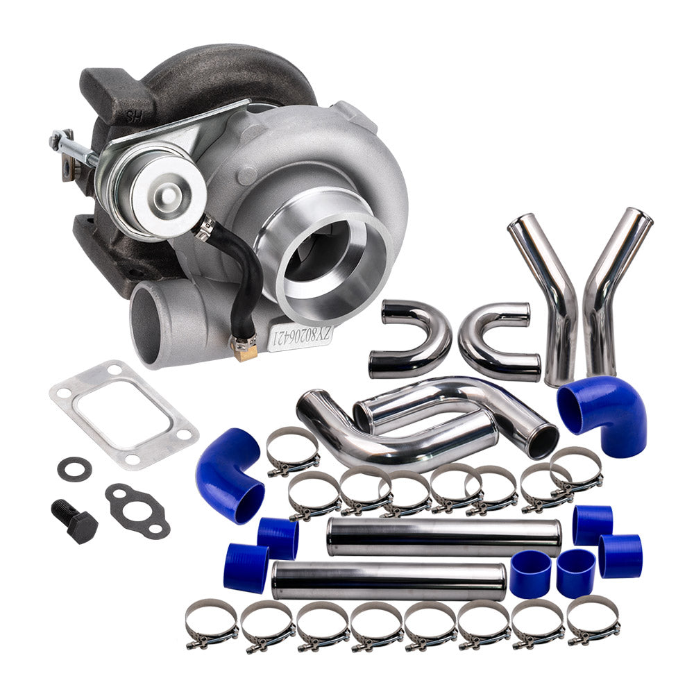 Universal T25 T28 Turbo en 3 inch 76mm Intercooler Piping pipe Blue hose Kits