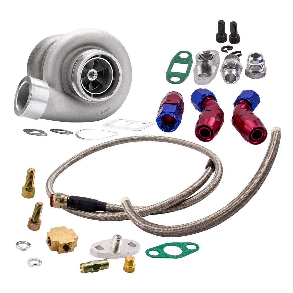 voor GT45 Turbo T4 V-BAND 78Trim 600+HP Boost+Oil Feed /Oil Drain Return Line