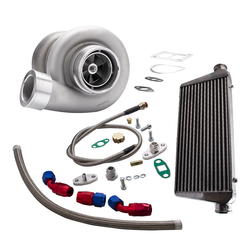 Turbocharger for GT45 1.05 A / R + Intercooler de 24 pulgadas x 12 pulgadas x 3 pulgadas + Kit de línea de retorno de alimentación de aceite