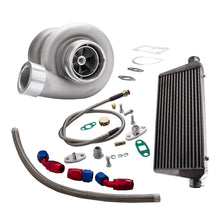 Laad de afbeelding in de galerijviewer, Turbocharger for GT45 1.05 A / R + Intercooler de 24 pulgadas x 12 pulgadas x 3 pulgadas + Kit de línea de retorno de alimentación de aceite