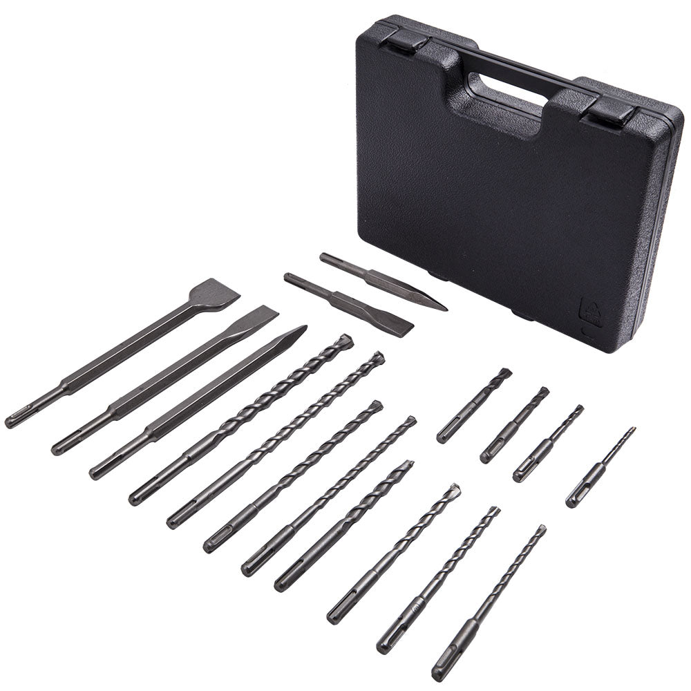17 PC SDS PLUS ROTARY HAMMER BITS DRILL BITCHISEL GROOVE CONCRETE