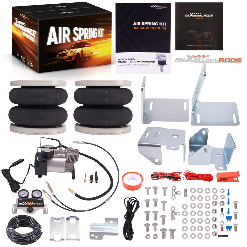 Air Spring Bag Helper Kit W/ Dual Gauge geschikt voor Ford Transit RWD 2001-2025 Motorhome
