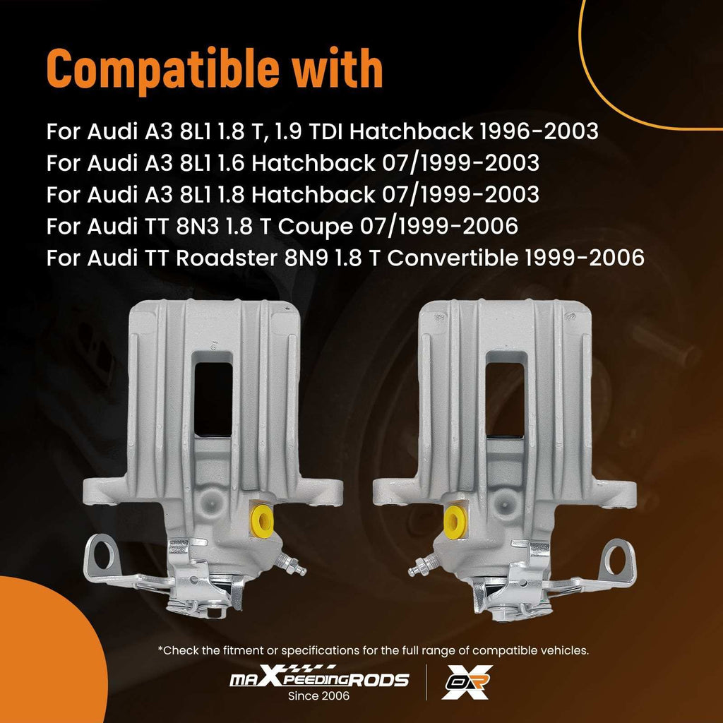 2x Brake Caliper Rear Left Right compatible for Audi A3 TT/Compatible for Volkswagen Golf Beetle 19B2577