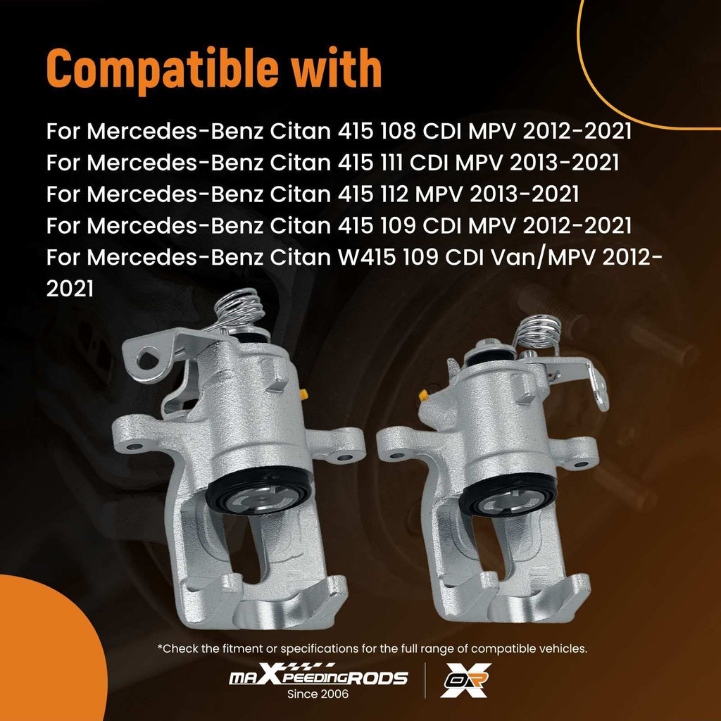 2x Rear Brake Caliper compatible for Mercedes Citan W415 compatible for Renault Kangoo FW0/1 530152 11mm