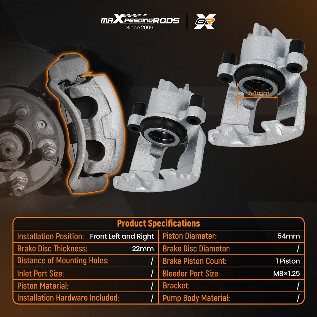 Pair Front Floating Brake Caliper compatible for Ford Focus MK1 1.6 1.8 2.0 1998-2004 54mm