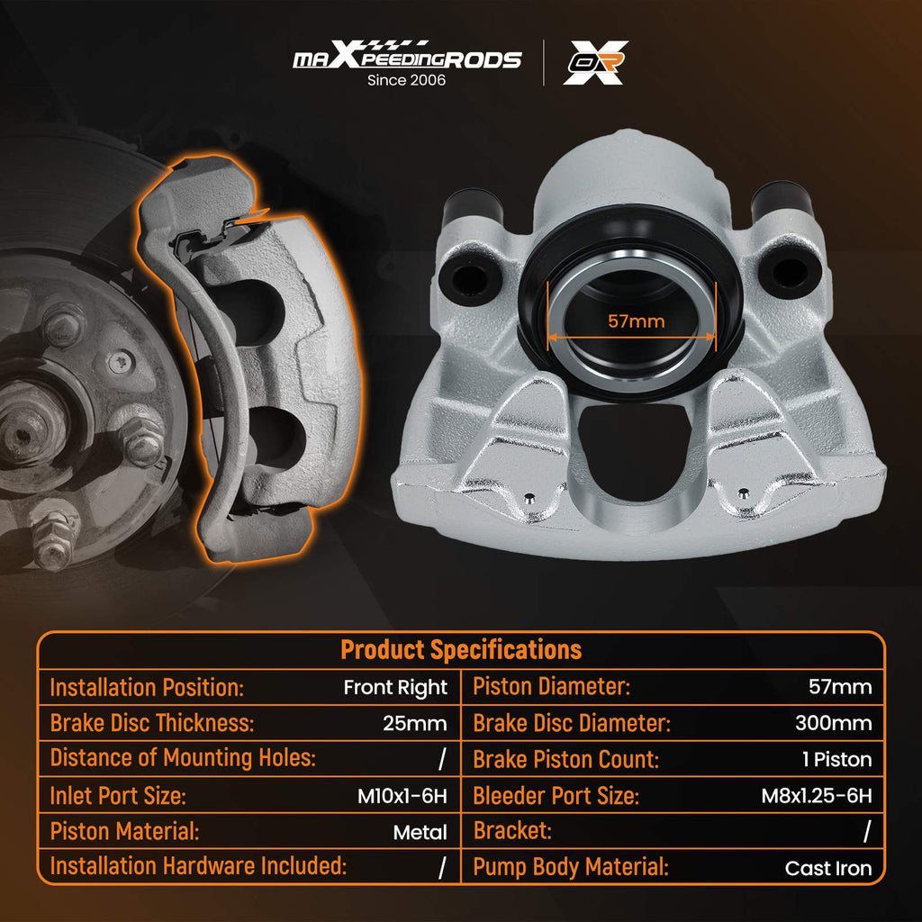 Brake Caliper Front Right compatible for Ford Focus Kuga C-Max compatible for Volvo C30 S40 3M512B294BA