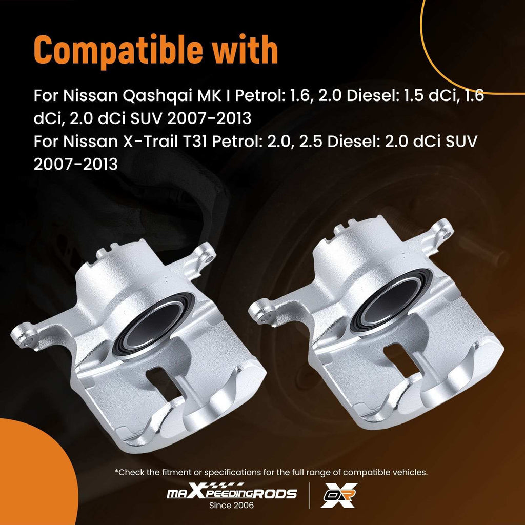 2 Front Left Right Brake Caliper compatible for Nissan Qashqai MK I X-Trail T31 2007-2013