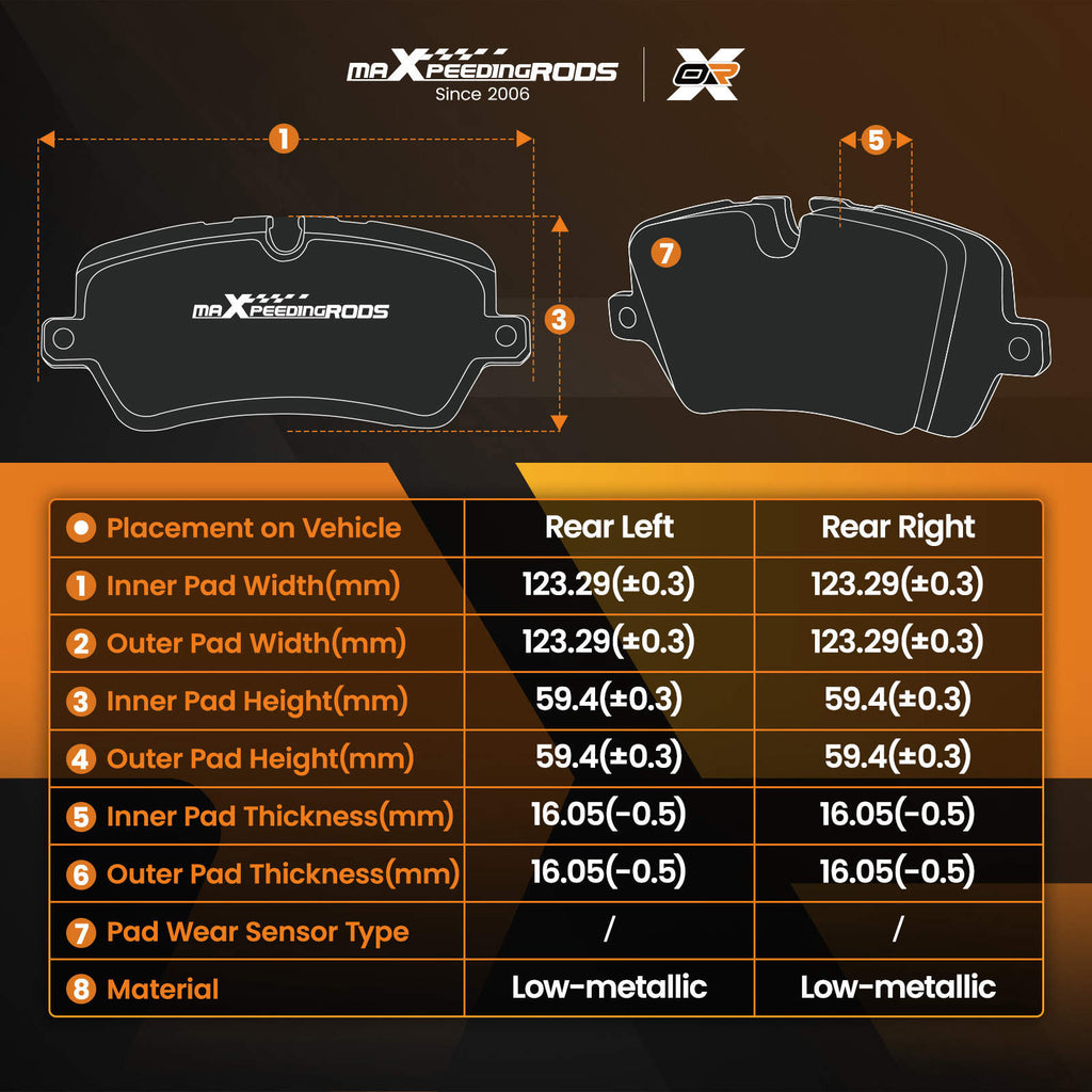 Rear LeftRight Brake Pads compatible for Range Rover L322 TDV8 2002-2012 34216750160