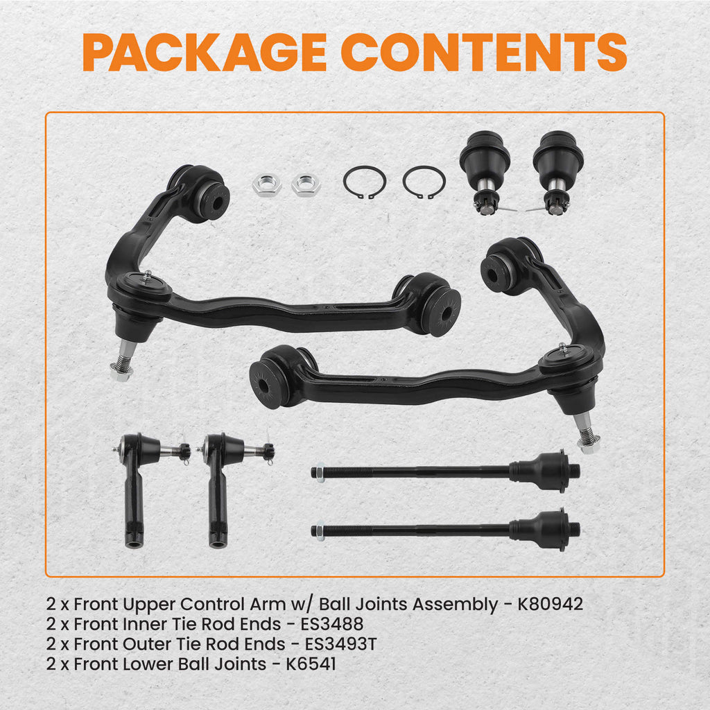 8x Front Upper Control Arm Ball Joint Tie Rod compatible for GMC Yukon Chevy Silverado 1500