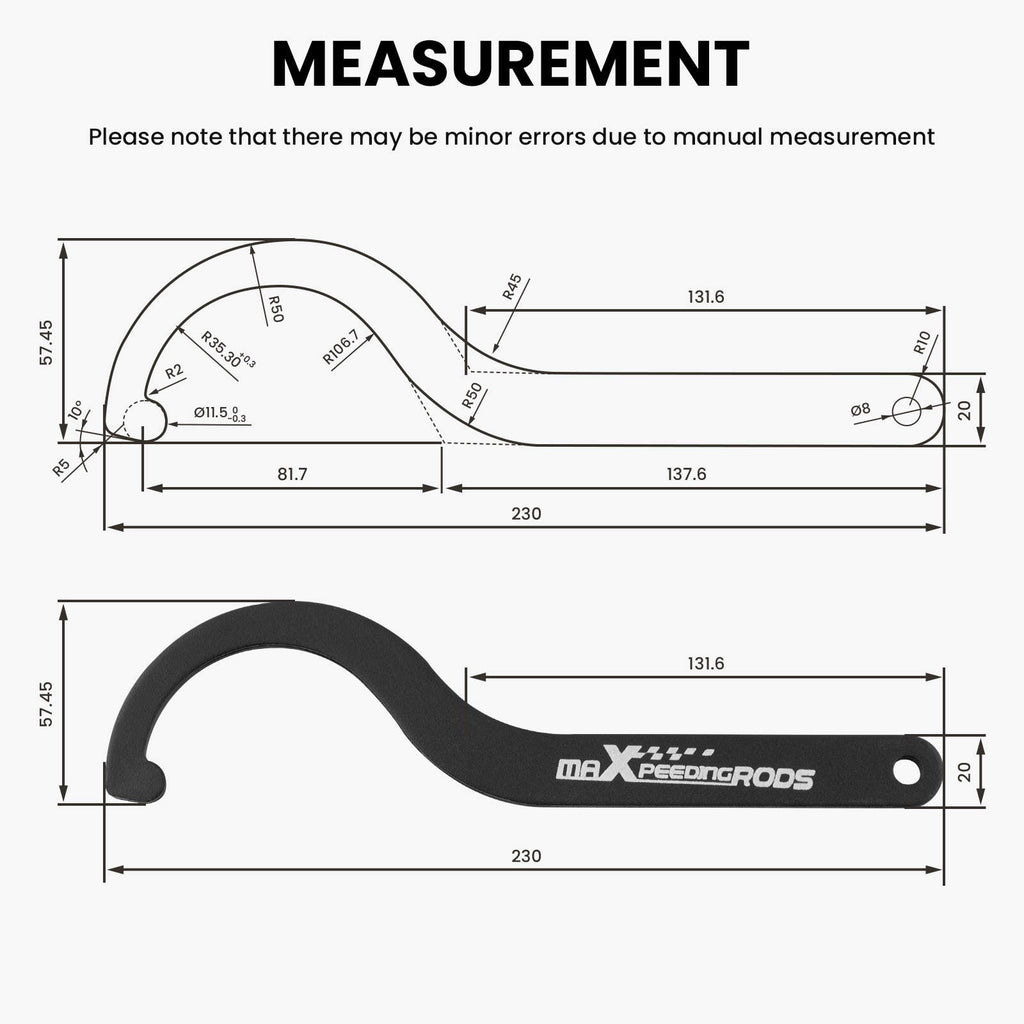 2pcs Steel Coilover C Spanner Wrench Sleeve Adjustment Tool Coil Over Spring lowering kit
