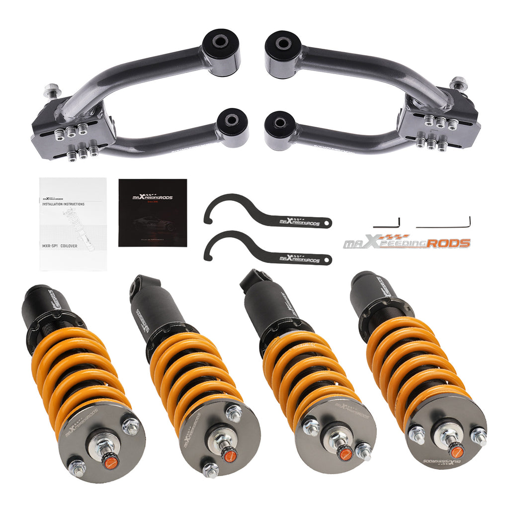 Gewindefahrwerk Dämpfung einstellbar + 2x Querlenker compatible for Honda CR-V CRV 96-01