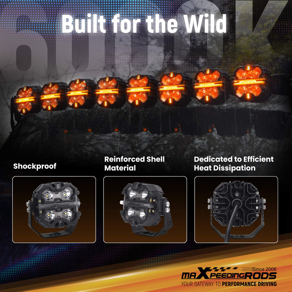 160W LED Light Pods 3.5 compatible for White Amber DRL Spot Flood Combo Off Road Driving Light