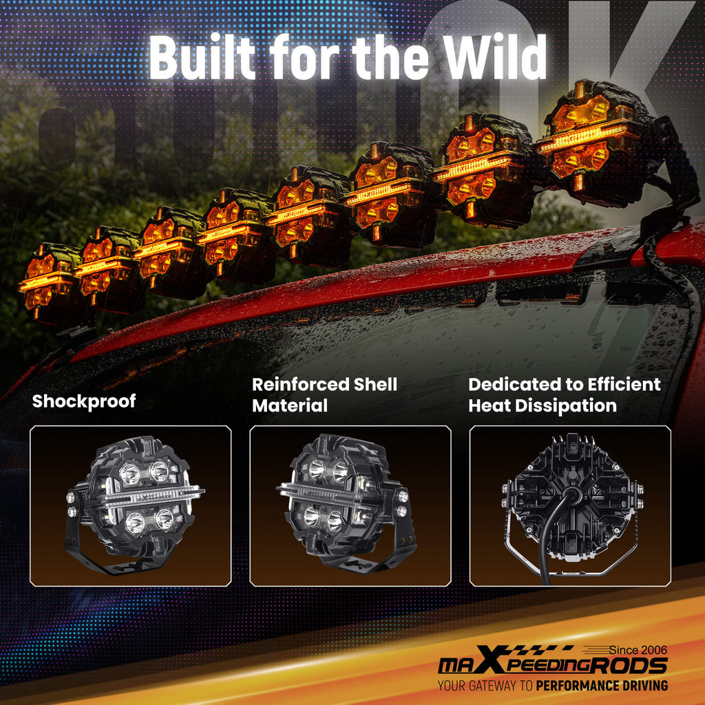 Maxpeedingrods Driving Auxiliary Light Universal 5inch 212W RGB LED Round Light Pods Offroad Driving