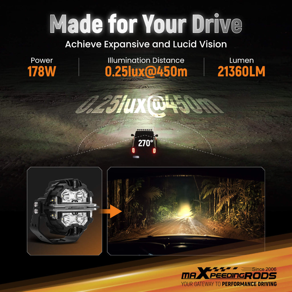 LED Light Pods 5 inch compatible for White Amber DRL Spot Beam 270° Coverage Off Road Driving Light