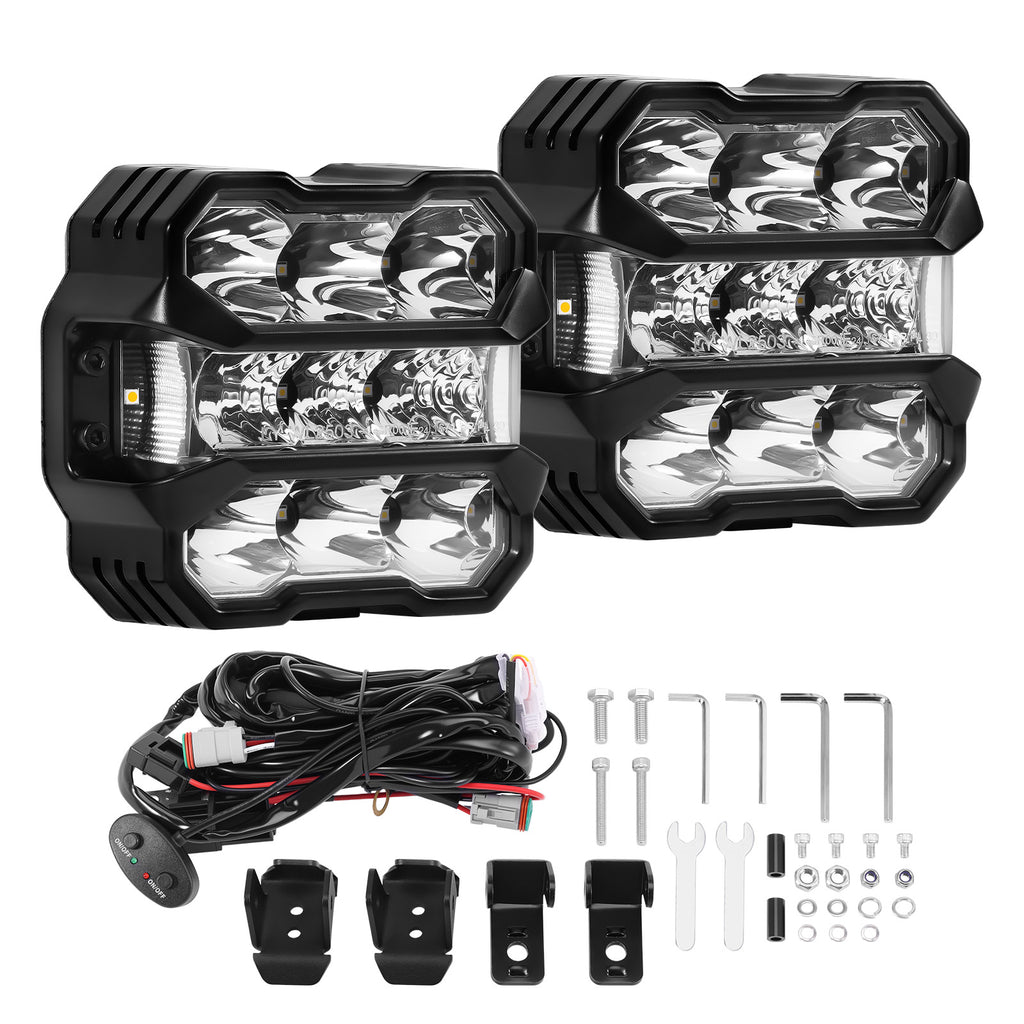 4.5 80W LED Spot Flood Combo Driving Lights Amber DRL 8000LM Off-Road IP67