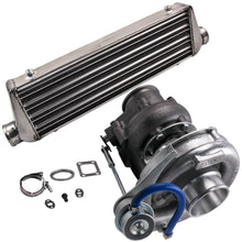 Laad de afbeelding in de galerijviewer, T04E T3 T4 Turbo geschikt voor Charger + 27 x 7 x 2.5 2.5 inch Intercooler 64mm Turbo Pipe Kit