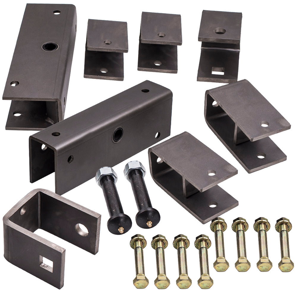 2 wide slipper spring hanger kit voor tandem trailer axle met shackle bolts