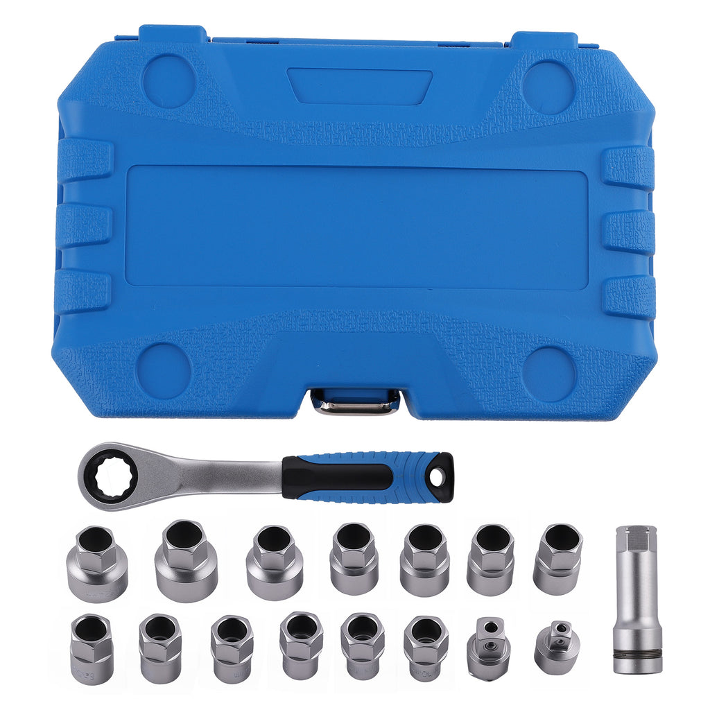 Go Through Socket Set 10-24mm Pass Thru Ratchet CRV Steel Tool Kit W/ Adapters