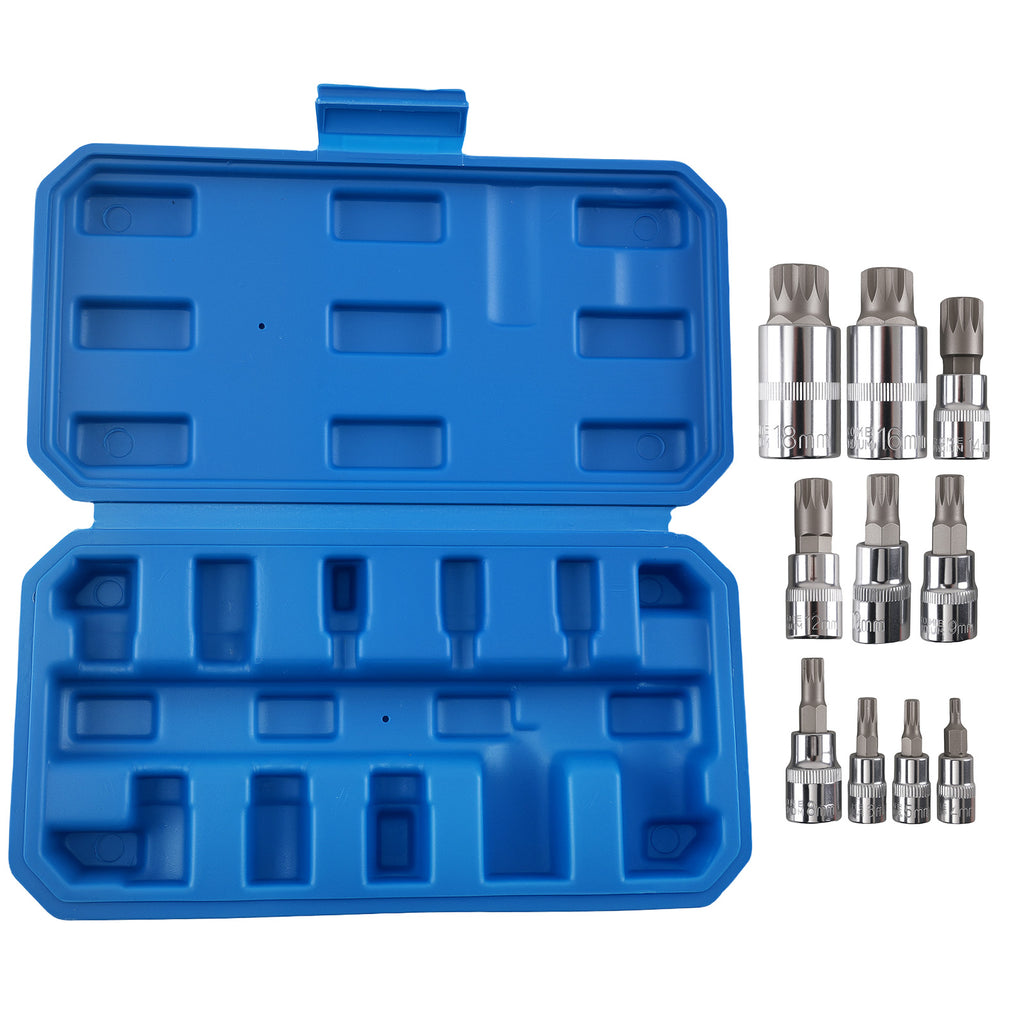 10 Piece Socket Set Triple Square Spline 1/4 3/8 1/2 Drive M4-M18 CRV Tool