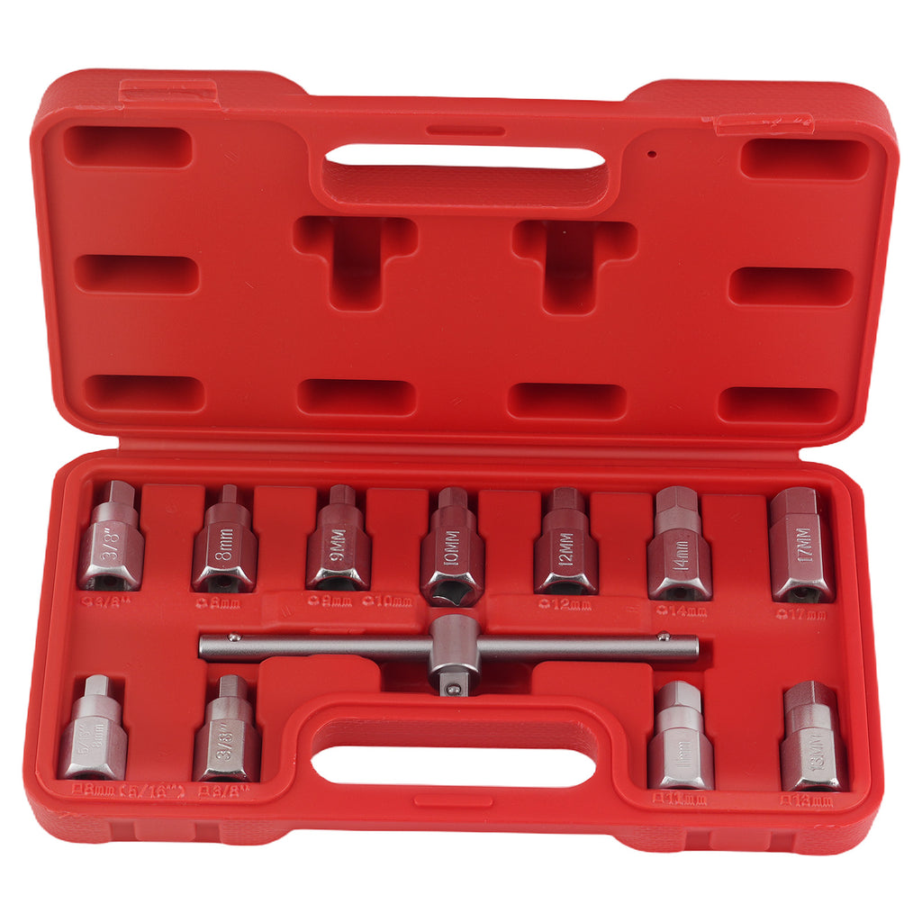 Drain Plug Socket Set 3/8 met Hex T-Bar 8-17mm 12 stuks
