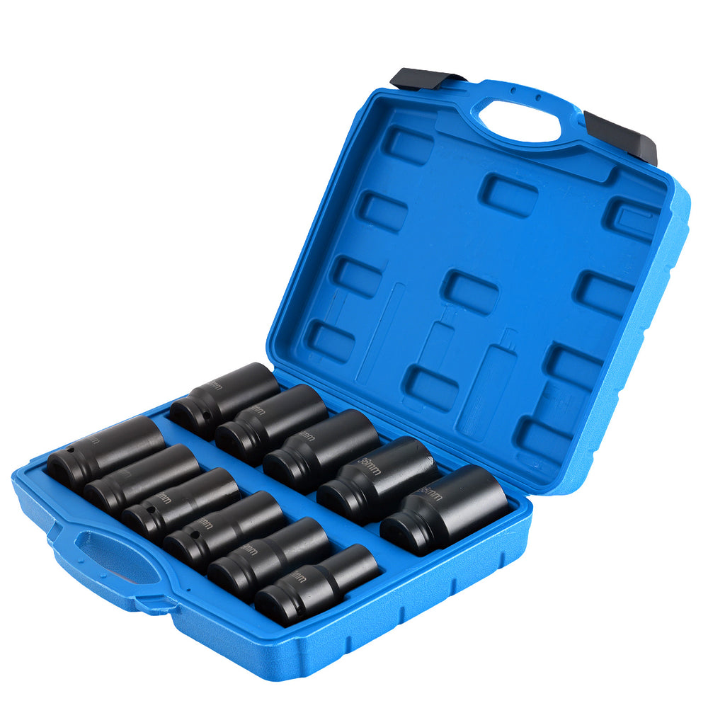 11 Piece 3/4 Drive Impact Socket Set Metric 17-38mm 6 Point CR-V met geschikt voor Case