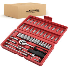 Laad de afbeelding in de galerijviewer, 46pcs 1/4 Drive Ratchet Socket Set 4-14mm Hex Phillips Bits Tools
