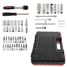 Laad de afbeelding in de galerijviewer, Set 53 Tools 1/4" DR Sockets 4-14mm Bits Ratchet Extension Case
