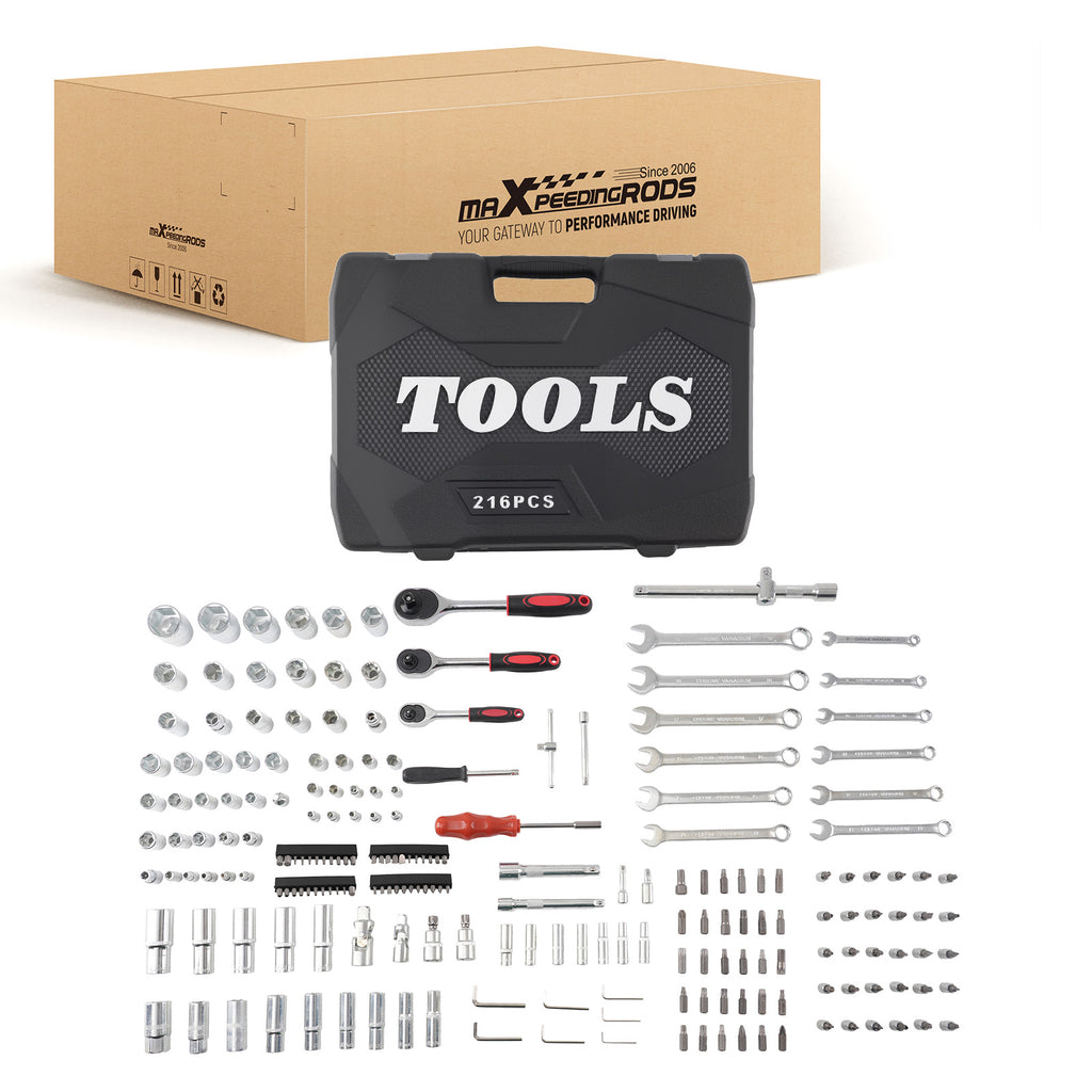 216PCS Complete Multi-Drive Socket Set 1/4 3/8 1/2 Ratchet Tool Kit