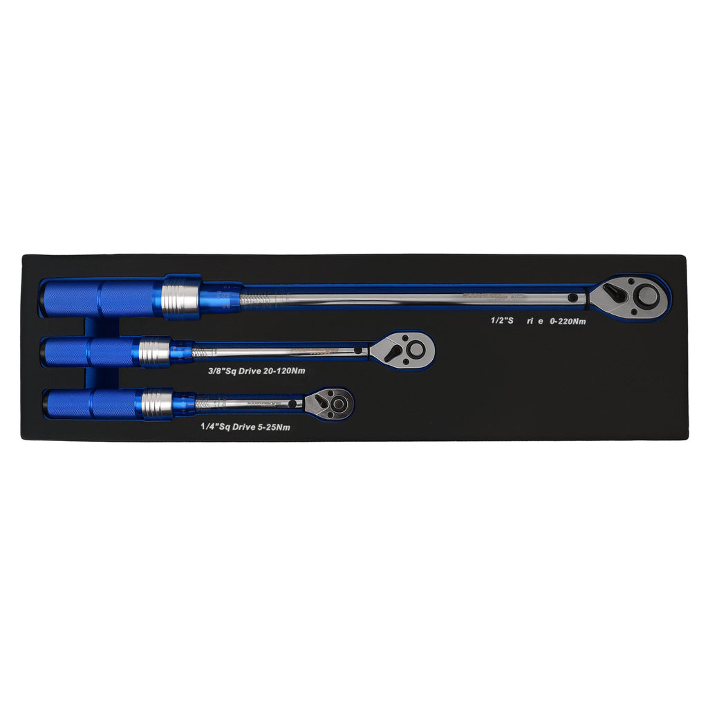 3 Piece Aluminium Torque Wrench Set 1/4 3/8 1/2 Drive 5-220Nm Professional
