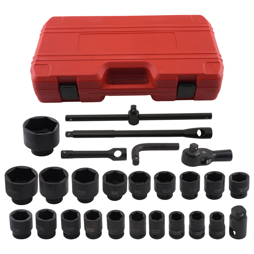 23 Piece 3/4 1 Impact Socket Set Metric 21-65mm 45 Carbon Steel 6 Point