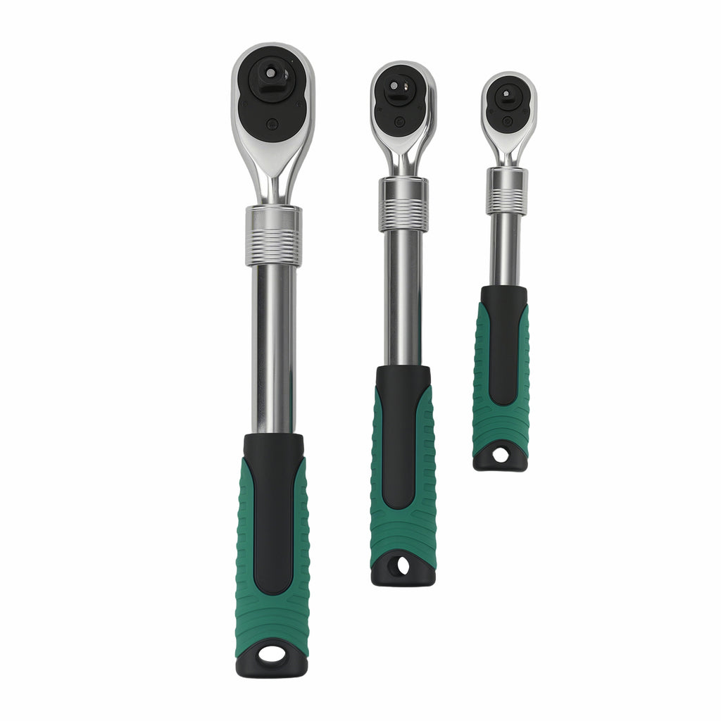3 Piece Extendable Ratchet 1/4 3/8 1/2 Drive 72-Tooth Quick Release Wrench Set