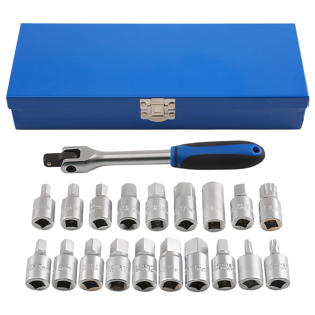 21pc Oil Drain Plug Key Set 3/8 Hex Square Sump Engine voor VAG Gearbox