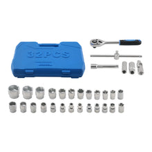 Laad de afbeelding in de galerijviewer, 32Pcs 1/2 Drive Socket Set Chrome Steel 6/12-Point Ratchet Wrench Kit 8-32mm