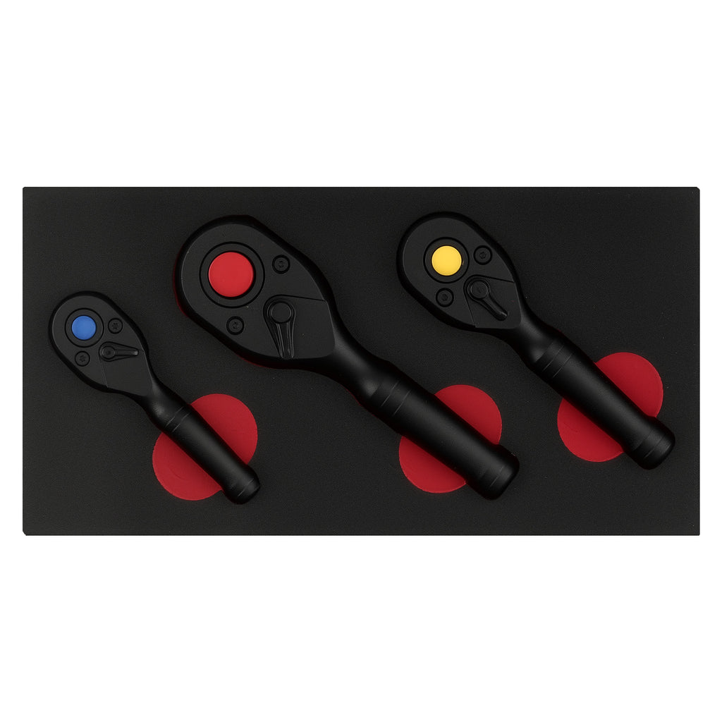 3 stuks Stubby Ratchet Handle 3-stuk Set 1/4 3/8 1/2 Black