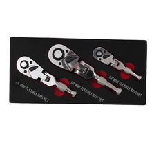 Laad de afbeelding in de galerijviewer, 3-Piece Flex Head Ratchet Set 1/4 3/8 1/2 72T Quick Release CR-V Kit