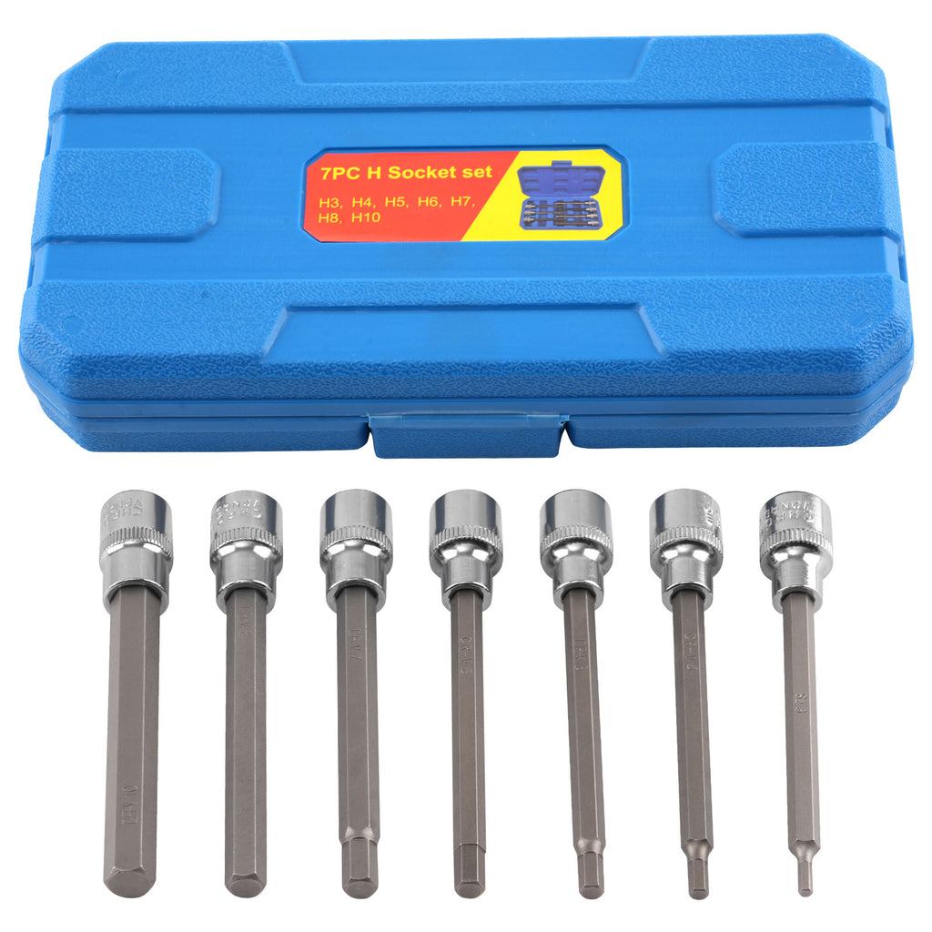 3/8in Drive 7PC Extra Long Hex Socket Metric 3-10mm Allen Key CRV Steel