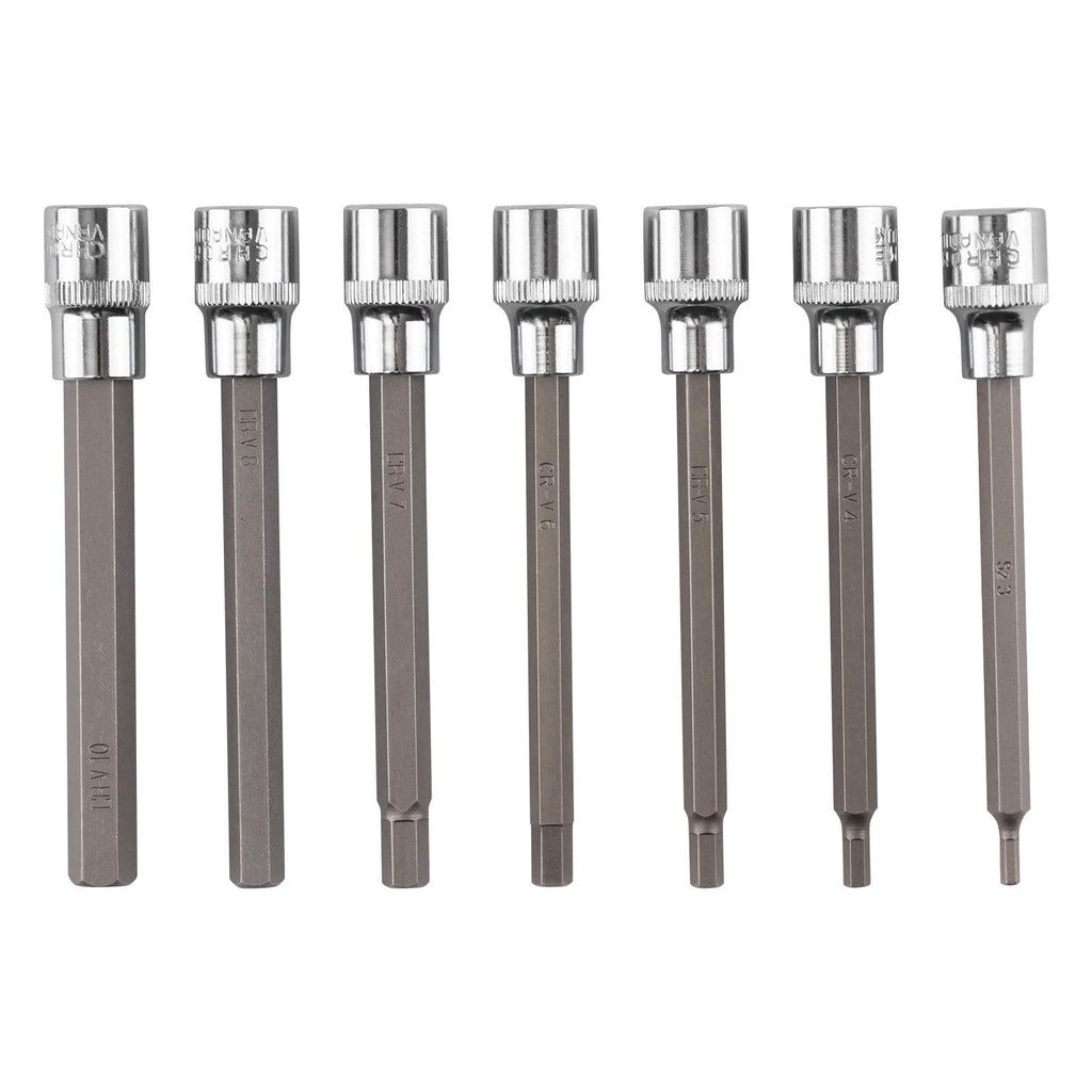 3/8 Drive Extra Long Hex Allen Socket Set 7PC 3-10mm CRV Steel Tools