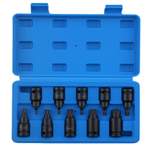 Laad de afbeelding in de galerijviewer, 1/2 Drive 10pc Spline Impact Socket Set M4-M18 S2 Steel Tamper Bit Sockets
