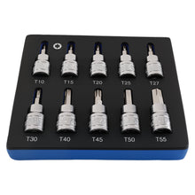Laad de afbeelding in de galerijviewer, 10 Piece 3/8in Drive Star Bit Socket Set T10-T55 CRV Professional Tool Nieuwe