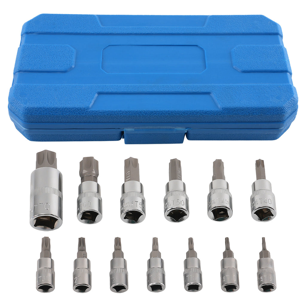 12pc Chrome Star Socket Set CRV 1/4 3/8 1/2 Drive T8-T70 geschikt voor Case