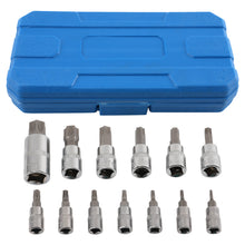 Laad de afbeelding in de galerijviewer, 12pc Chrome Star Socket Set CRV 1/4 3/8 1/2 Drive T8-T70 geschikt voor Case
