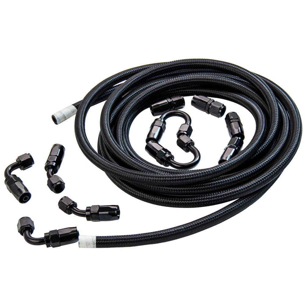 Black AN6 - 6AN Nylon Steel Braided OIL FUEL Line Fitting Hose End Adaptor KIT