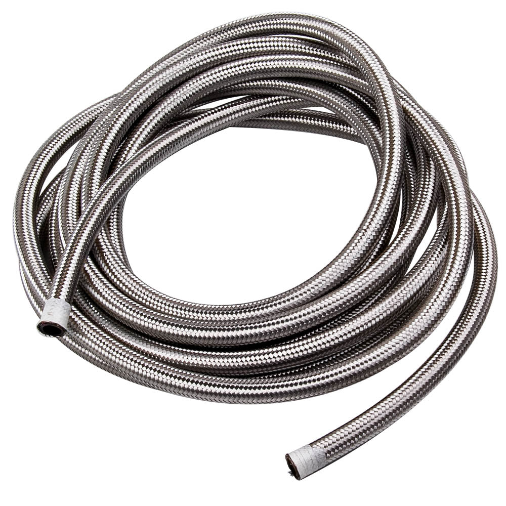20FT Silvery AN8 Stainless Steel Braided Fuel Oil Gas Line Hose -8AN