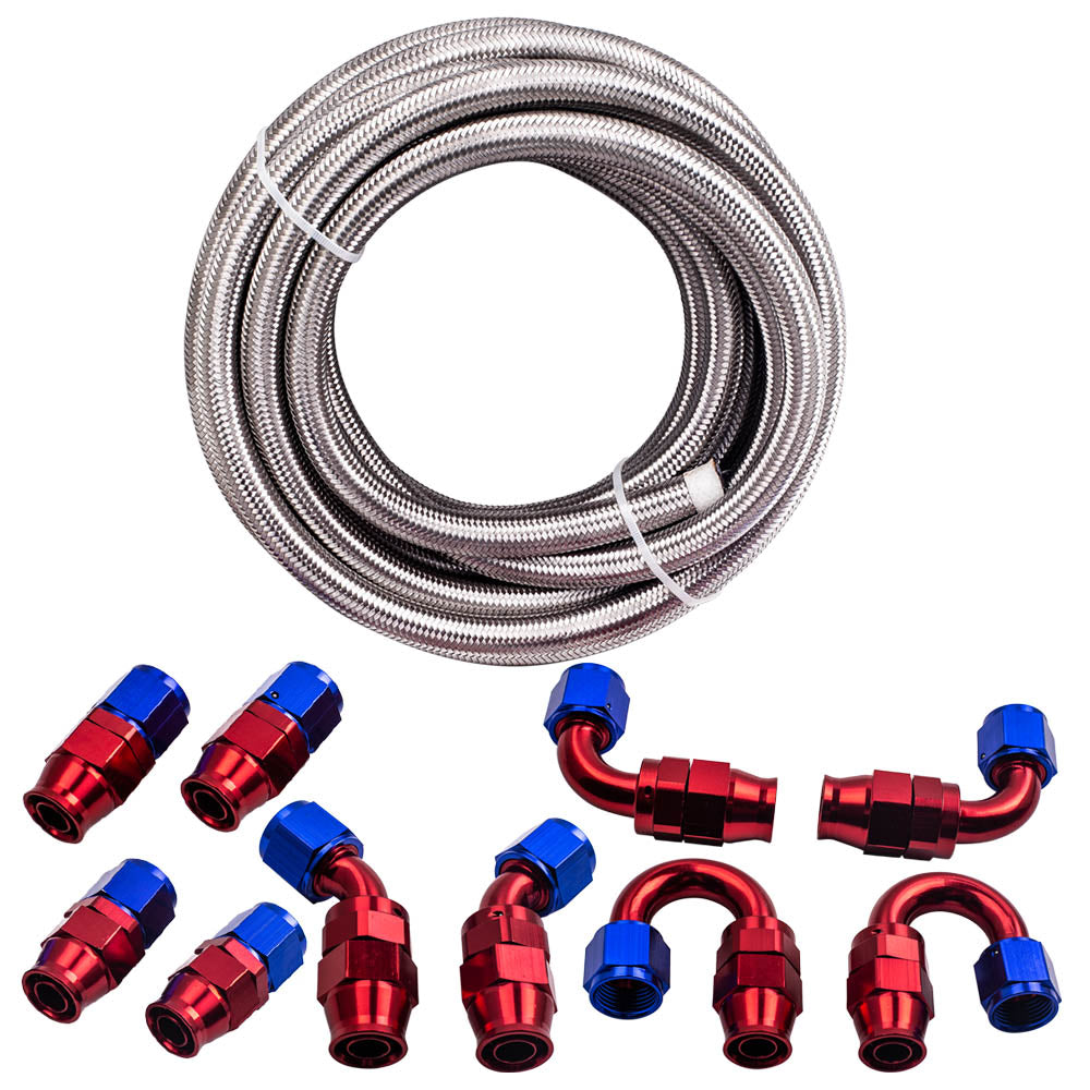 12.7 mm Stainless Steel Fuel Hose 20ft met 10 Fittings Kit Universall