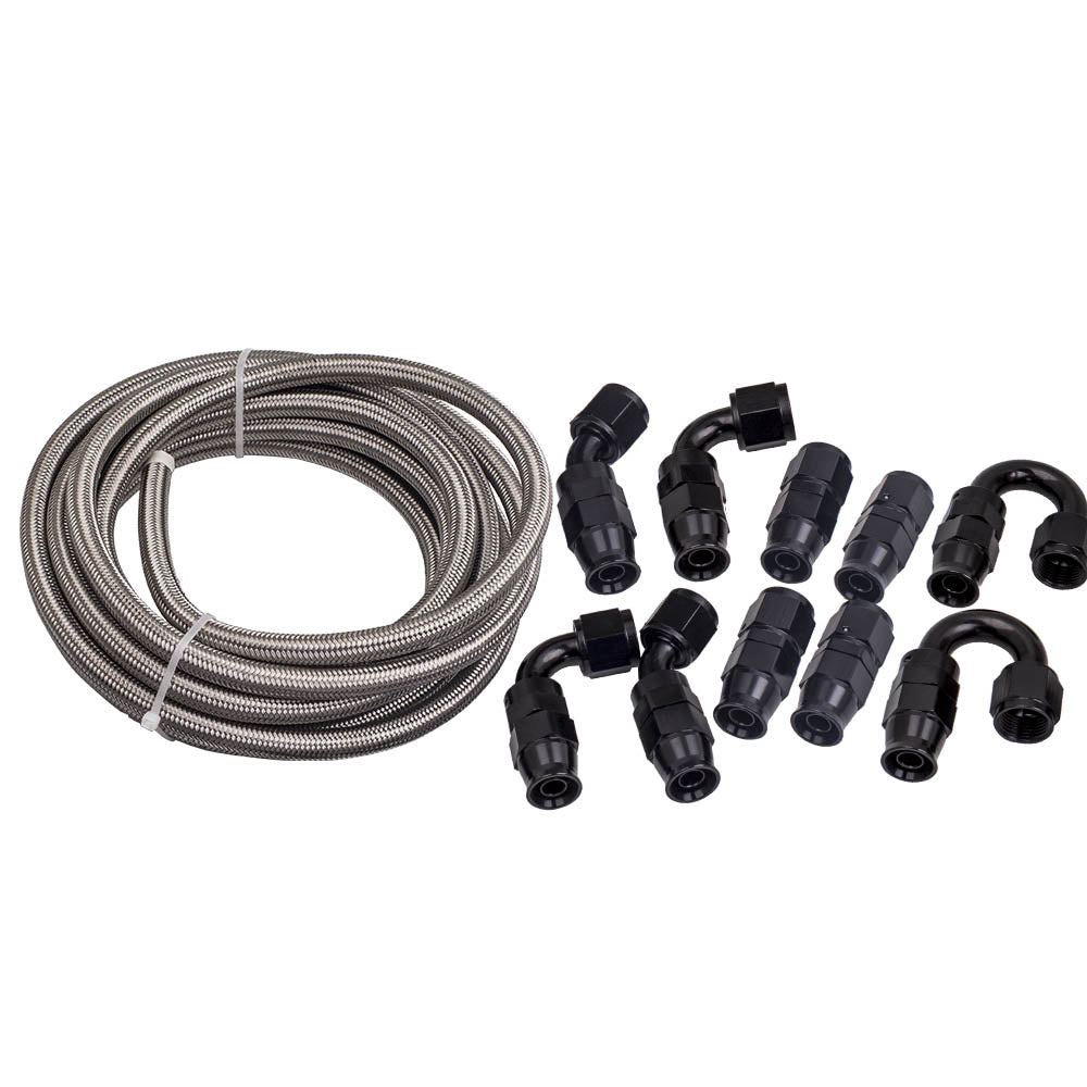 1 Set Stainless Steel Fuel Line Hose 6M Swivel Fitting End Black
